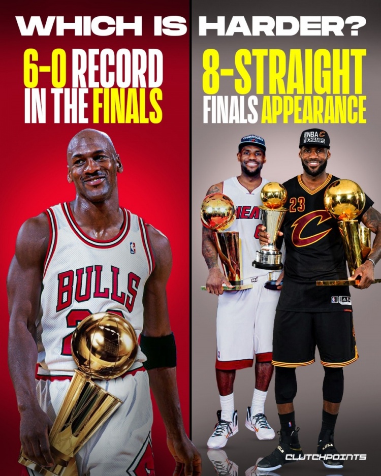 GA黄金甲官方网站-美媒发问：乔丹总决赛6胜0负 詹姆斯连续8年进总决赛 哪个更难？